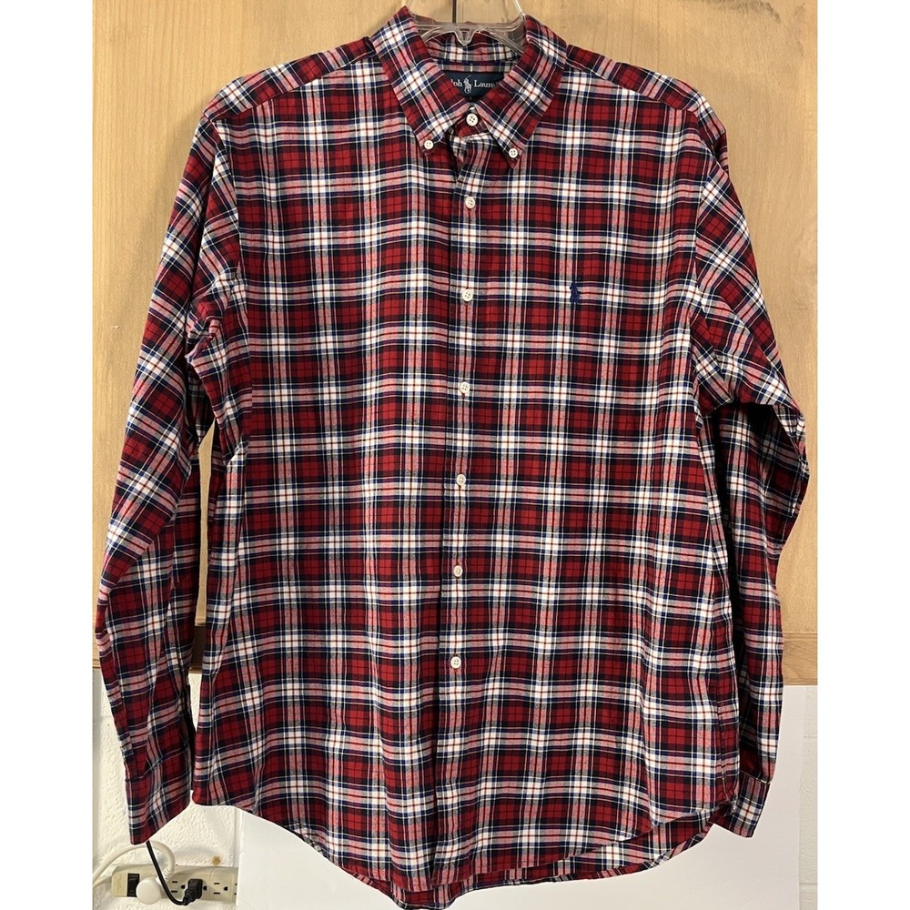 Polo Ralph Lauren Button Down Shirt Mens XL Red Plaid Excellent Classic Fit